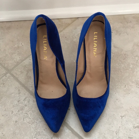 blue velvet heels